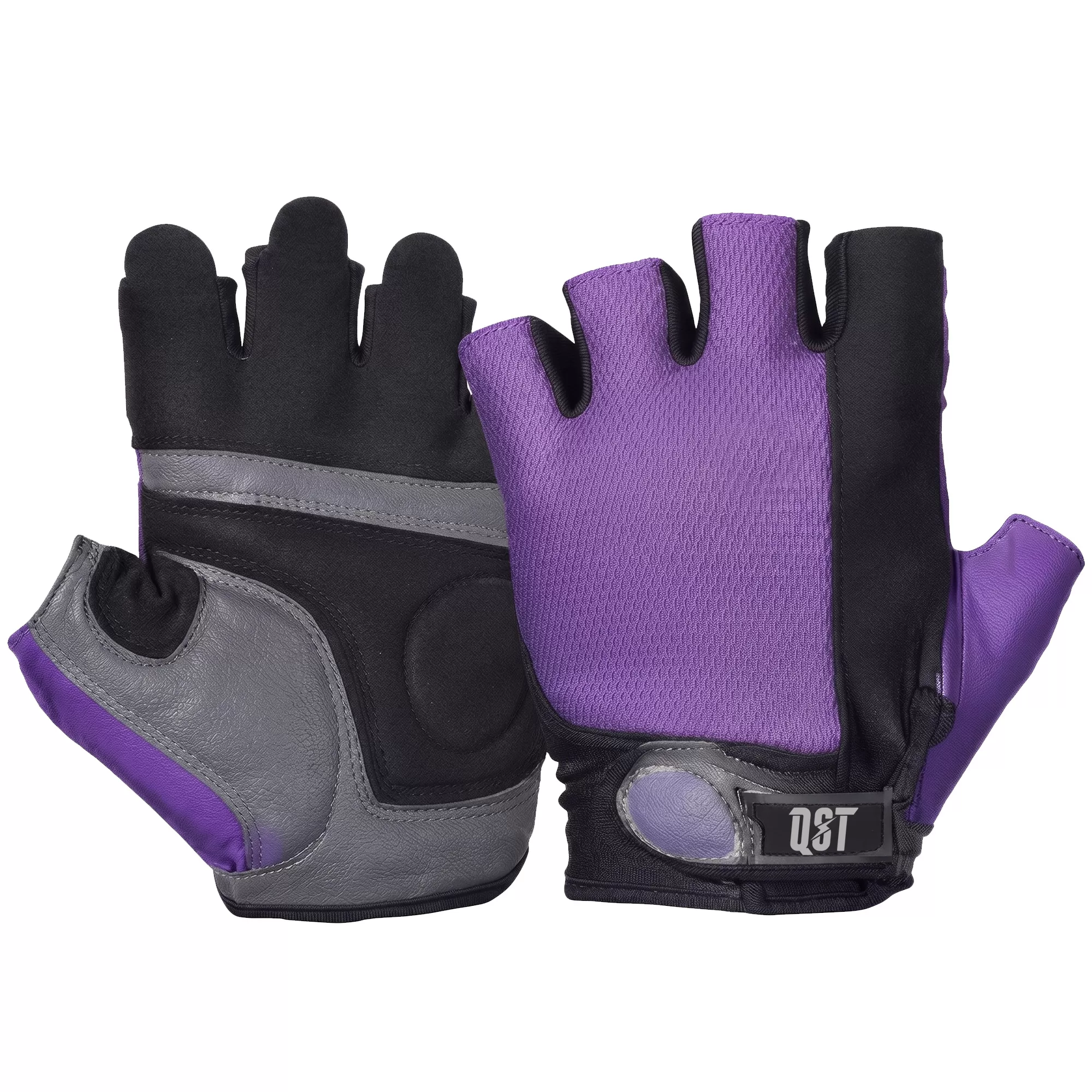 QST-3752 purple and black weightlifting gloves with reflective piping