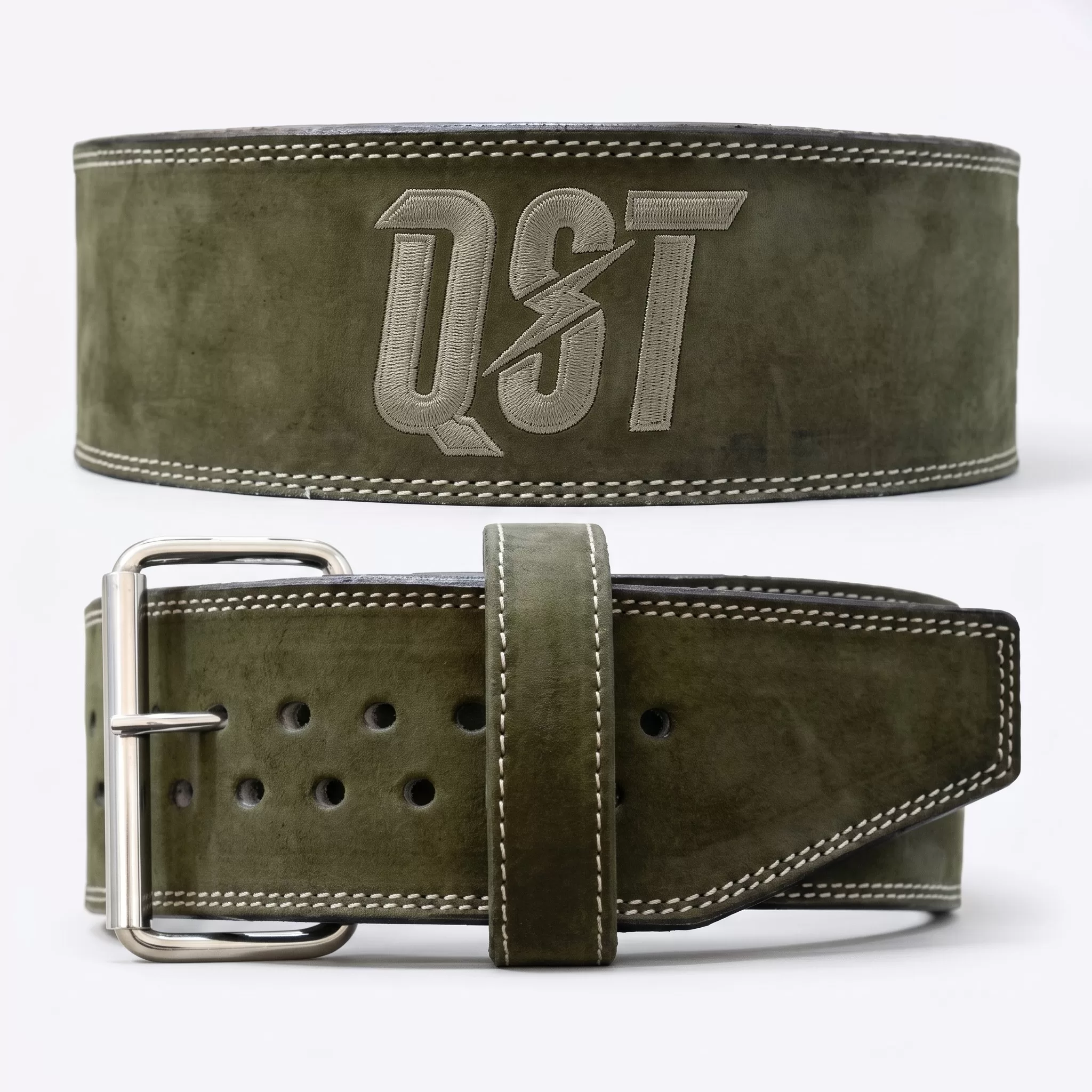 power belt (10) olive green suede leather single prong powerlifting belt