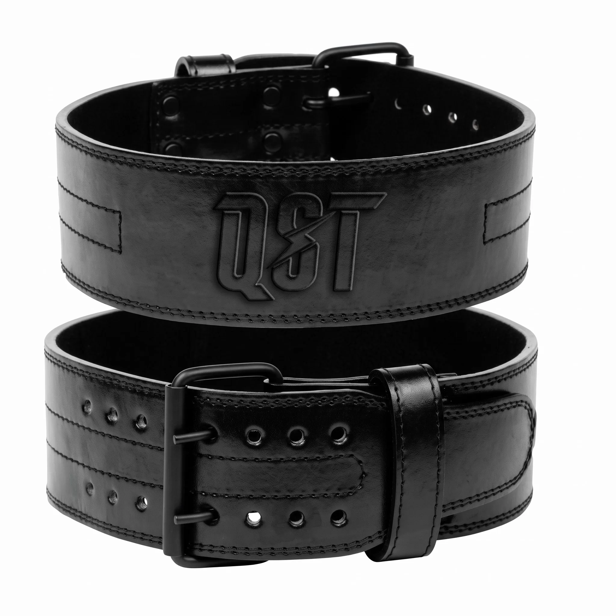 Black Leather Powerlifting Double Prong Belt Weight Training Belt Back support Fitness Belt Quick locking lifting belt