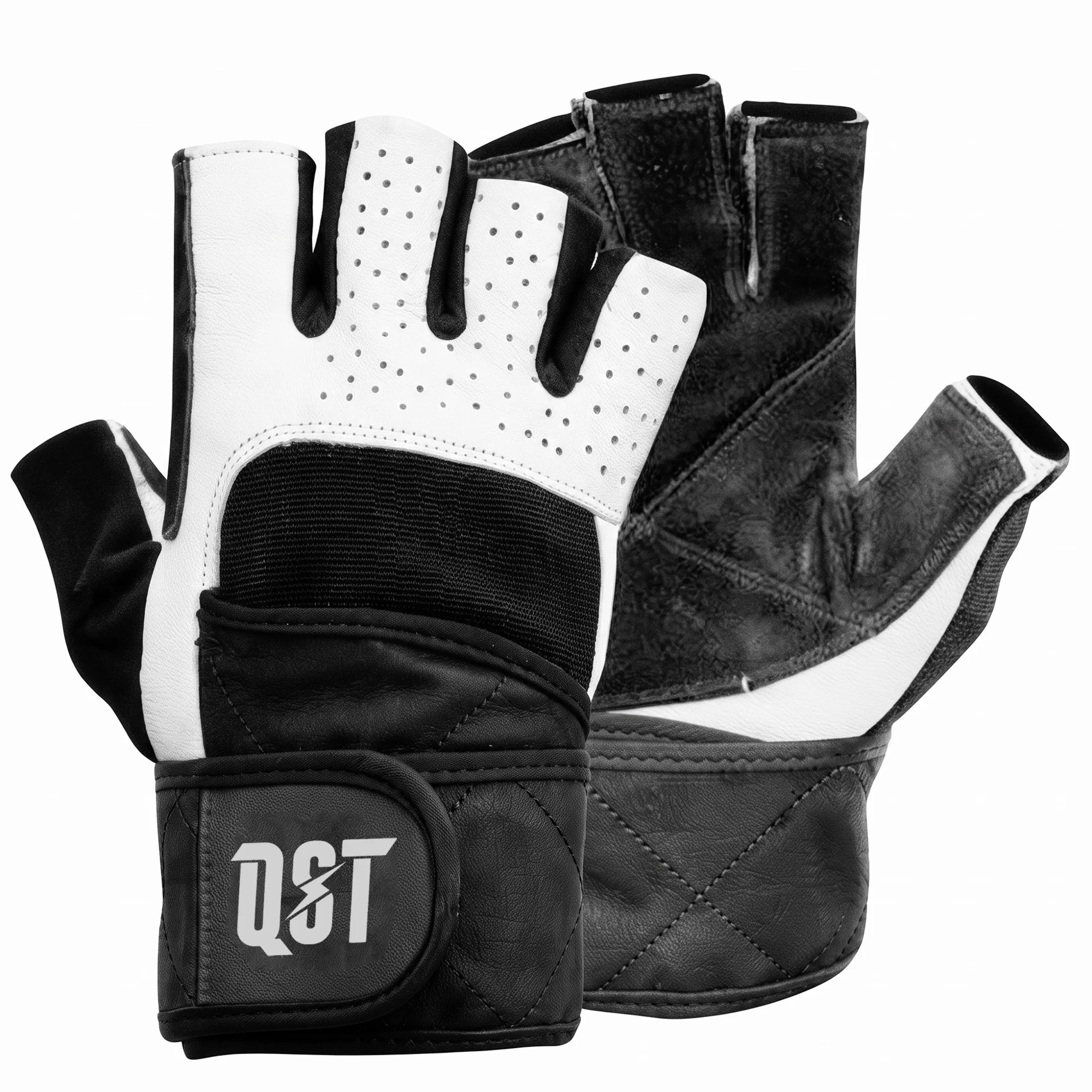 QST-3719.webp Pro White & Black Men's Weightlifting Gloves - Image 1
