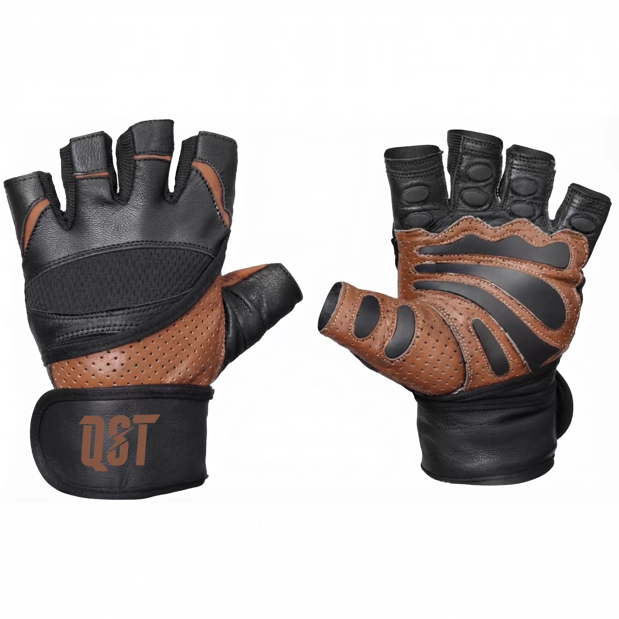 QST-3725.webp Pro Brown Leather Men's Weightlifting Gloves - Image 1