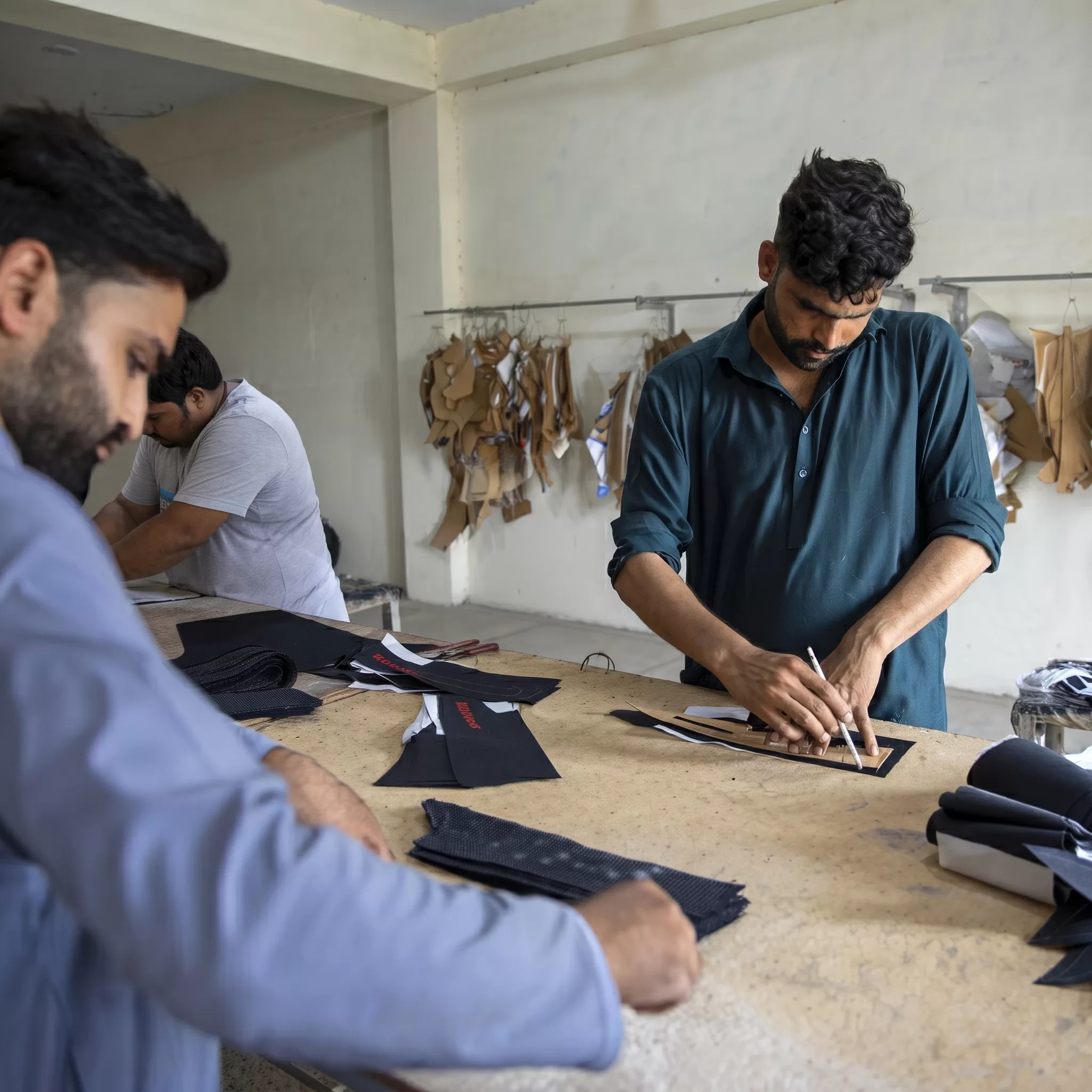 Sample men cutting samples