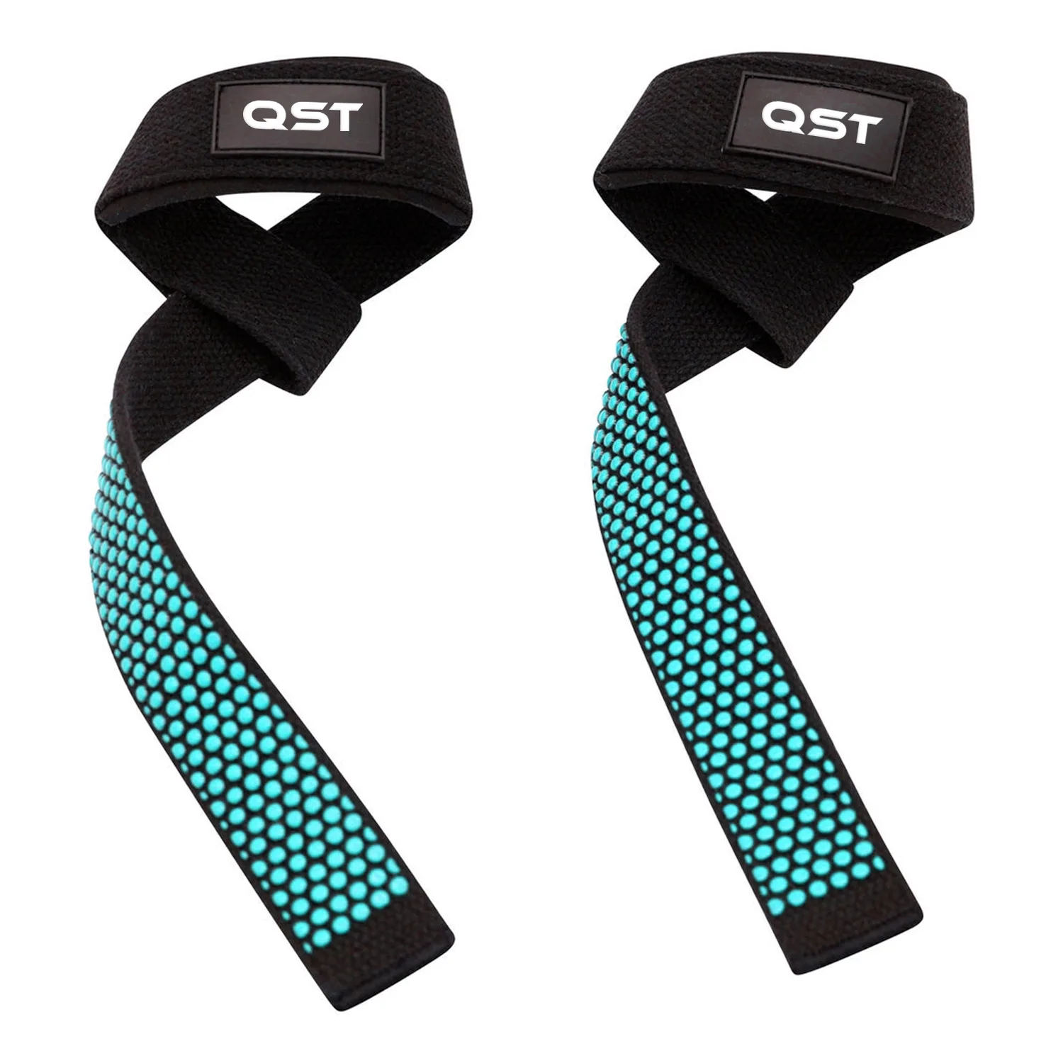 gel-printed-lifting-strap-04.jpg Turquoise Dot Black Gel Printed Lifting Straps - Image 1