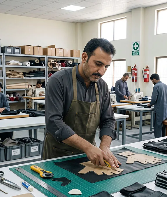 Worker making a product pattern on the cutting table