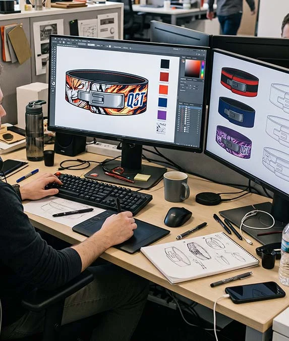 Designer preparing artwork and colourways on screen at QST International