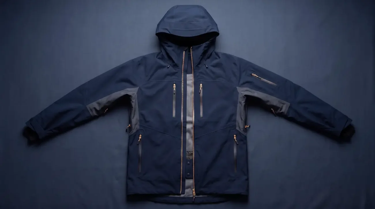 Navy hooded softshell jacket made by QST International