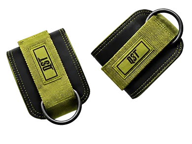 D-ring wrist wraps with padded lime straps and QST branding